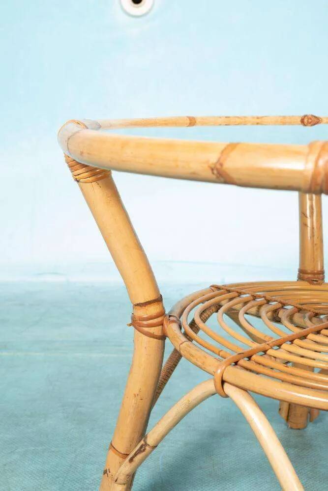 1960s round rattan coffee table, Rohé Noordwolde