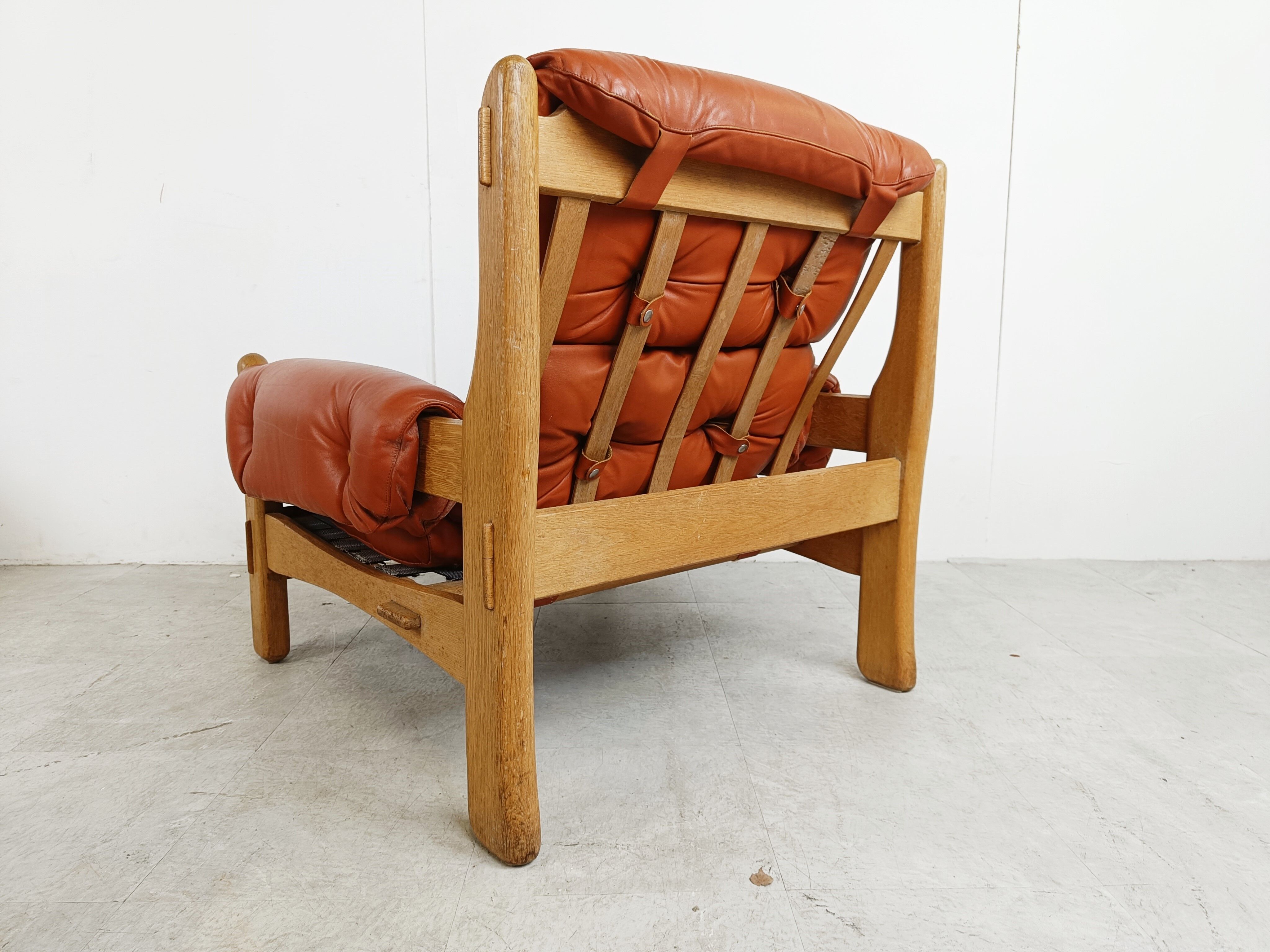 Pair of brutalist leather armchairs, 1960s