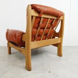 Pair of brutalist leather armchairs, 1960s