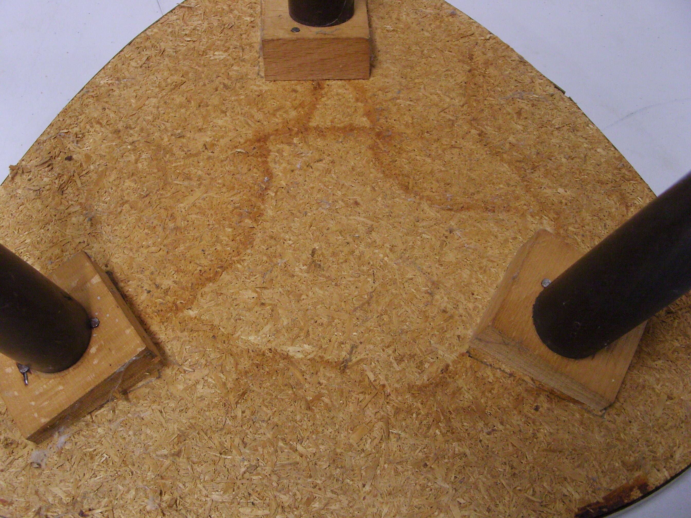 Plant holder tripod in geometrically patterned orange formica