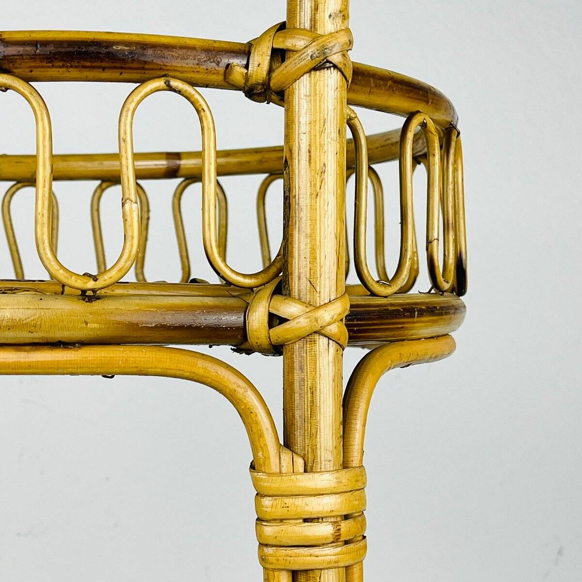 Vintage round service trolley in bamboo and rattan, 1960s