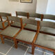 Set 6 chairs and 2 vintage Scandinavian teak and tweed chairs