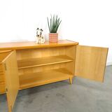 Fineer dressoir met lades en houten handgrepen vintage sideboard