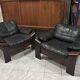 Pair of Scandinavian armchairs in leather and rosewood.