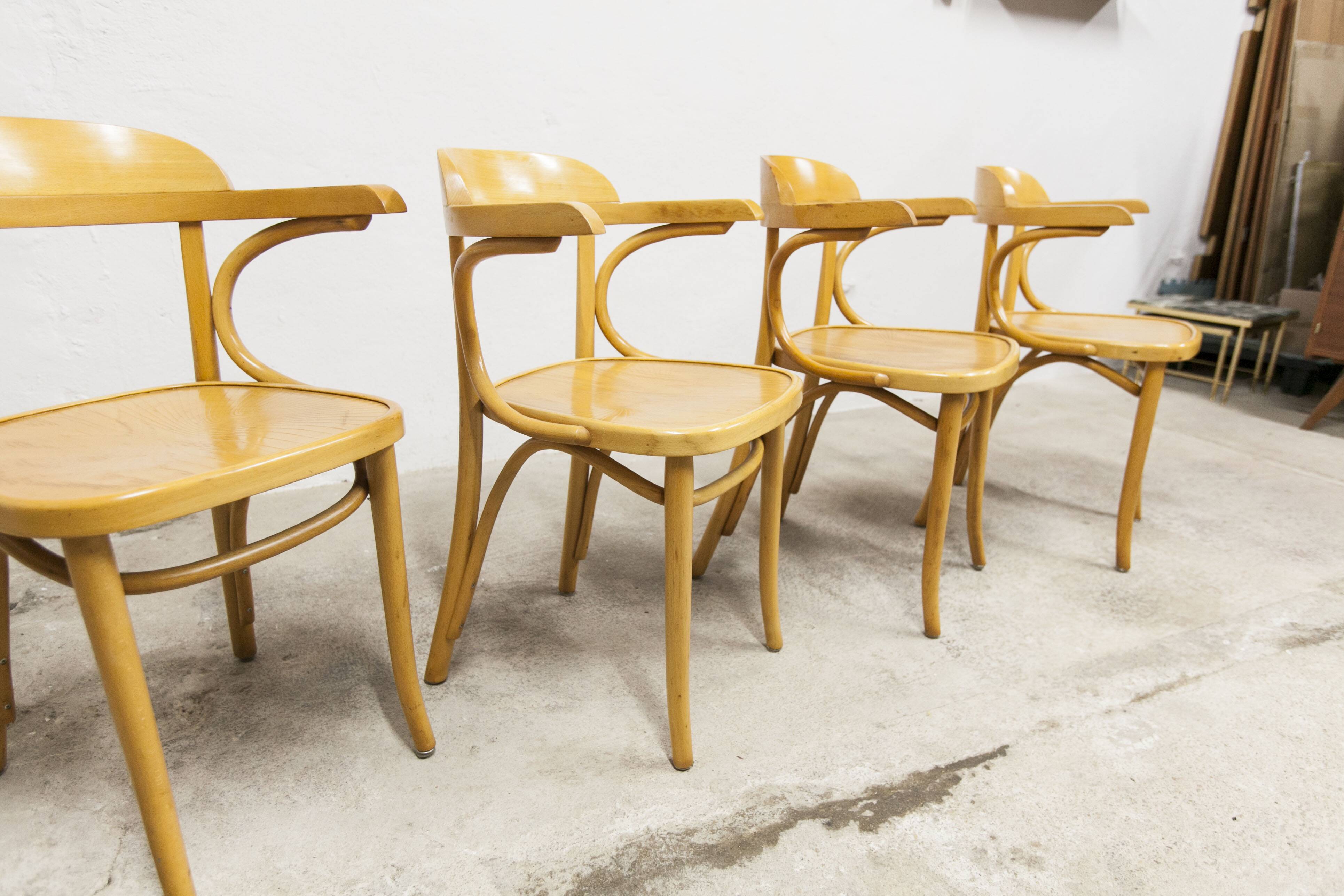 Set of 4 bistro armchairs with armrests from the 1960s.