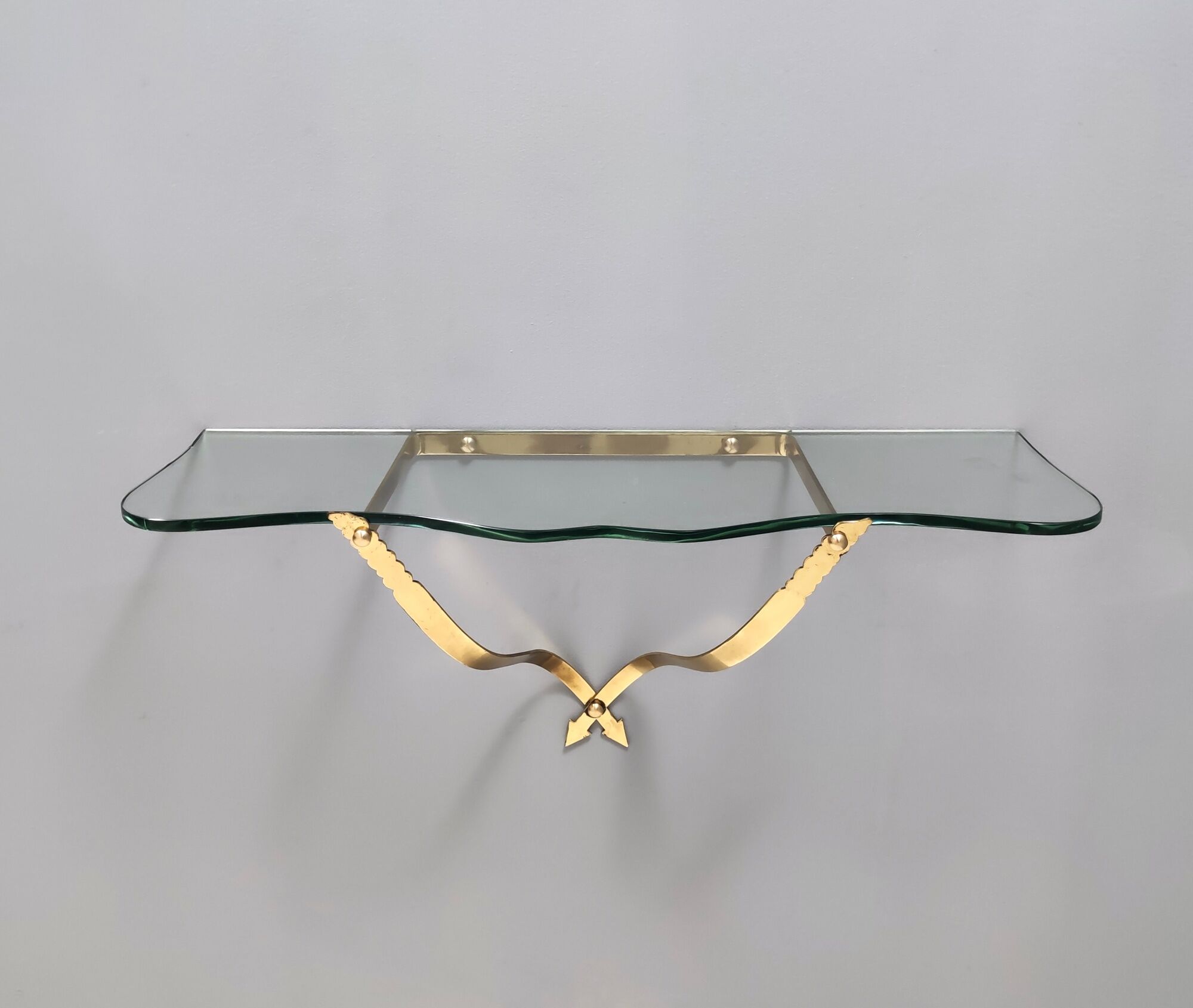 Vintage Crystal and Brass Wall-Mounted Console Table by Cristal Art, Turin Italy