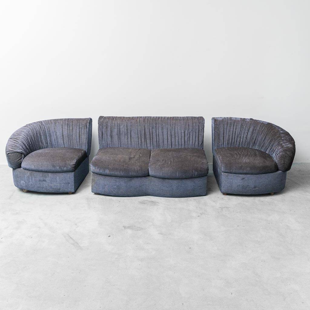 4-seater modular blue fabric sofa 1970s vintage modernism