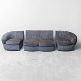 4-seater modular blue fabric sofa 1970s vintage modernism