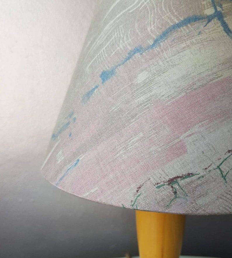 Wooden table lamp with fabric lampshade 1980