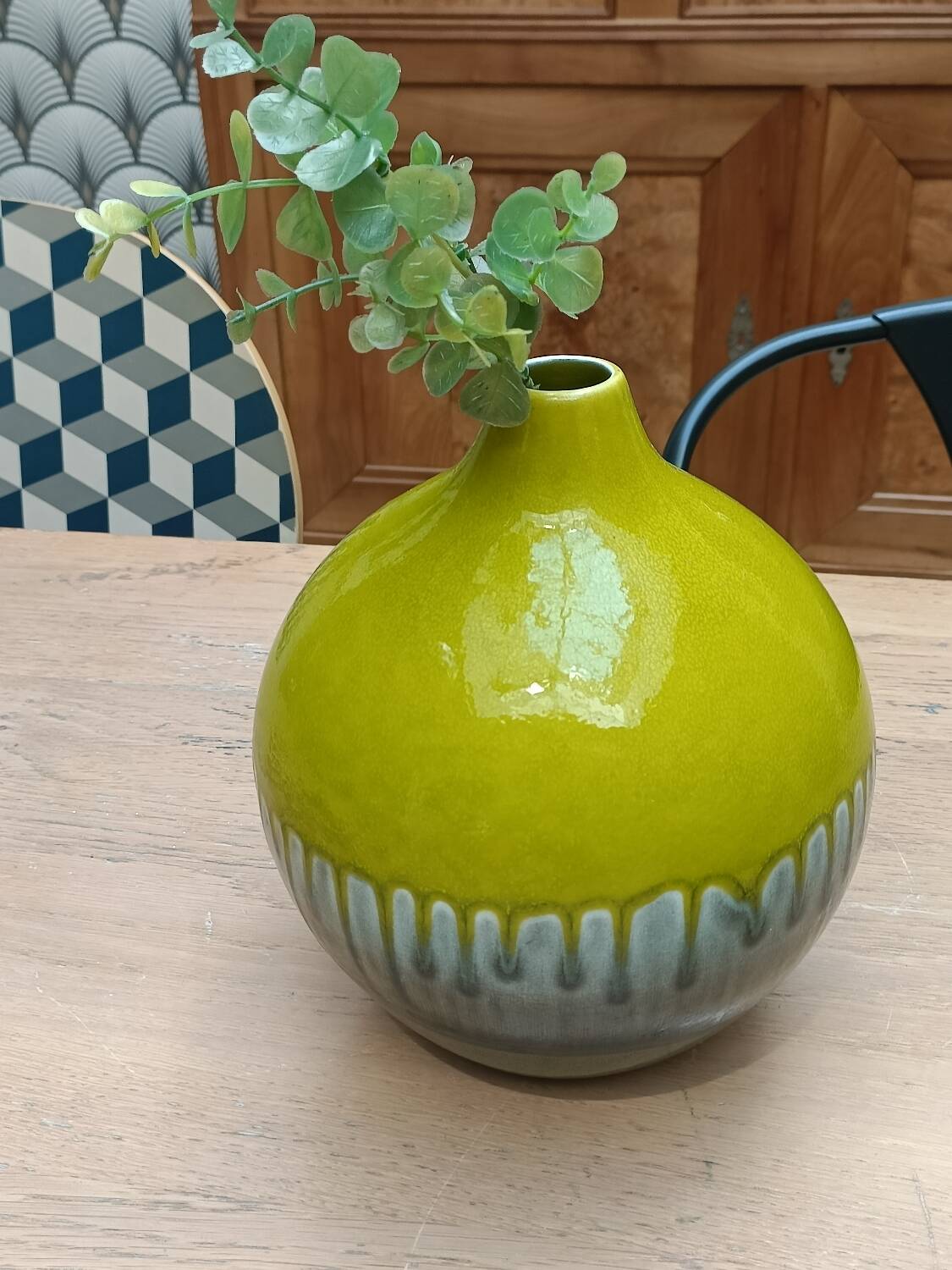 Green ceramic vase with stamp