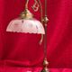 large 1900 brass lamp and cut and opaque glass lampshade, 53x25 original elec,