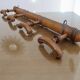 Grand porte manteau mural en bois tourné, années 30 40