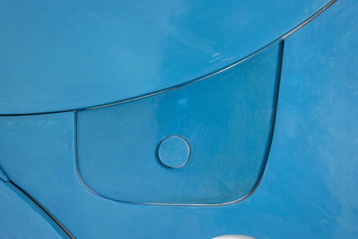 Blue lacquered wooden bas-relief. Contemporary work by a French artist.