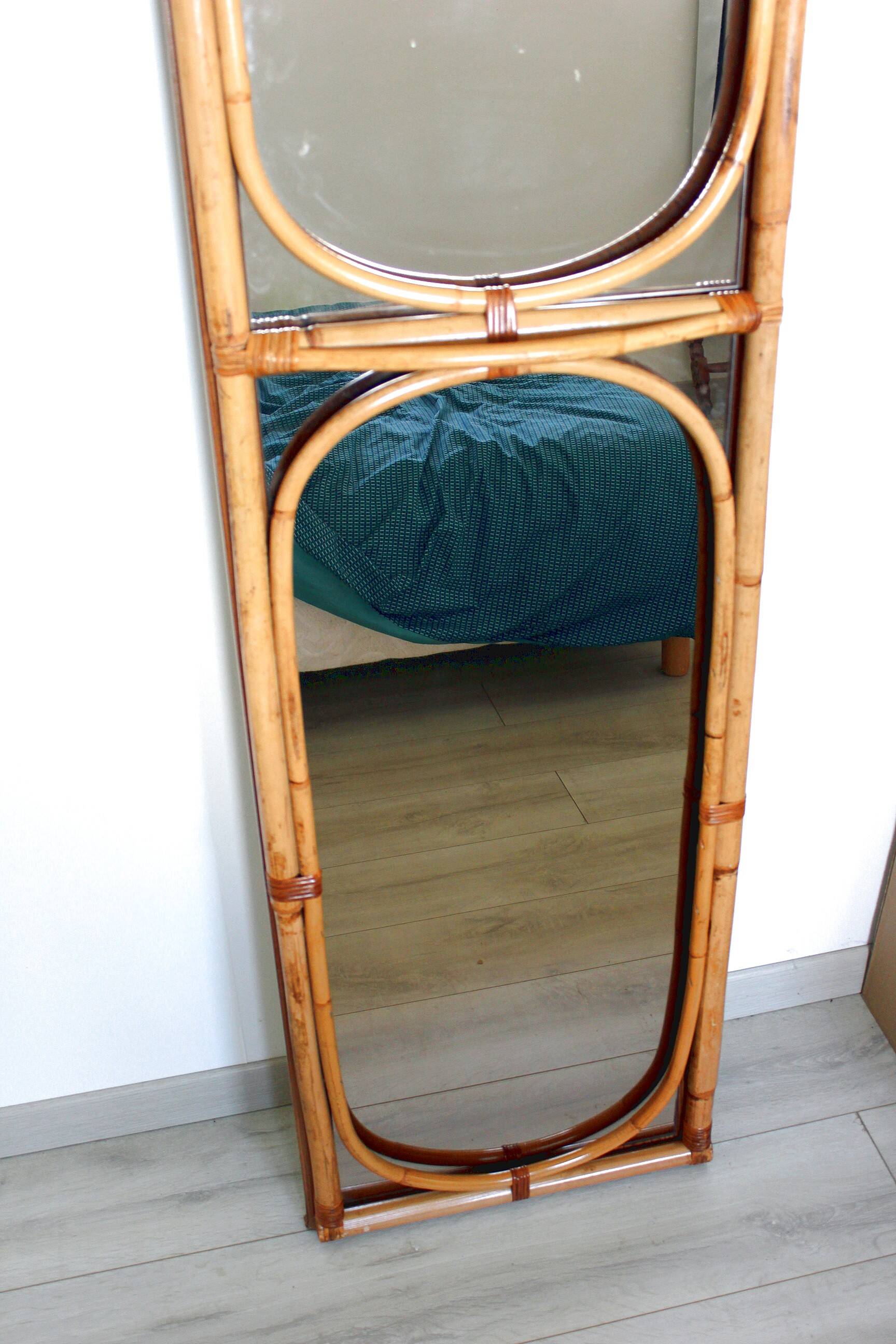 Pair of large vintage rattan mirrors from the 70s