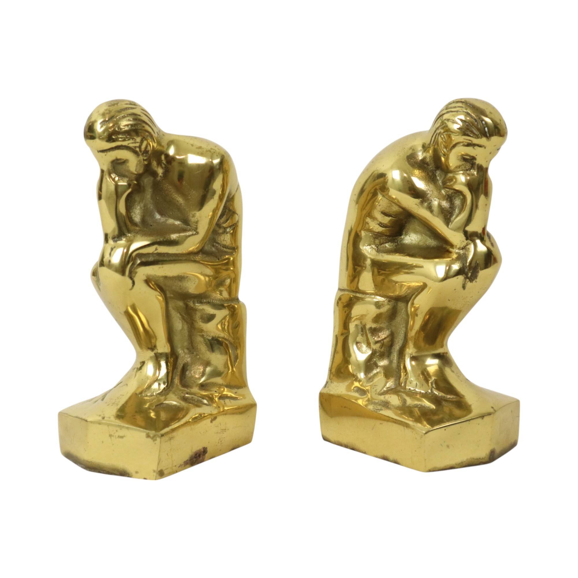 Serre-livres italiens en laiton "Le Penseur" Rodin Regina