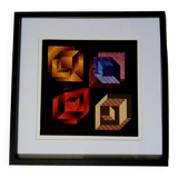 Tableau Vintage Art Optique - Victor Vasarely - Frame 40x40cm