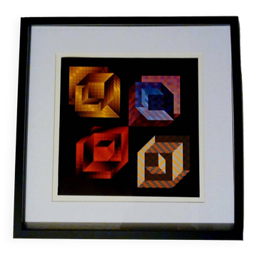 Tableau Vintage Art Optique - Victor Vasarely - Frame 40x40cm