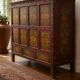 Antique Japanese Wooden Sideboard with Hand-Painted Floral Decorations