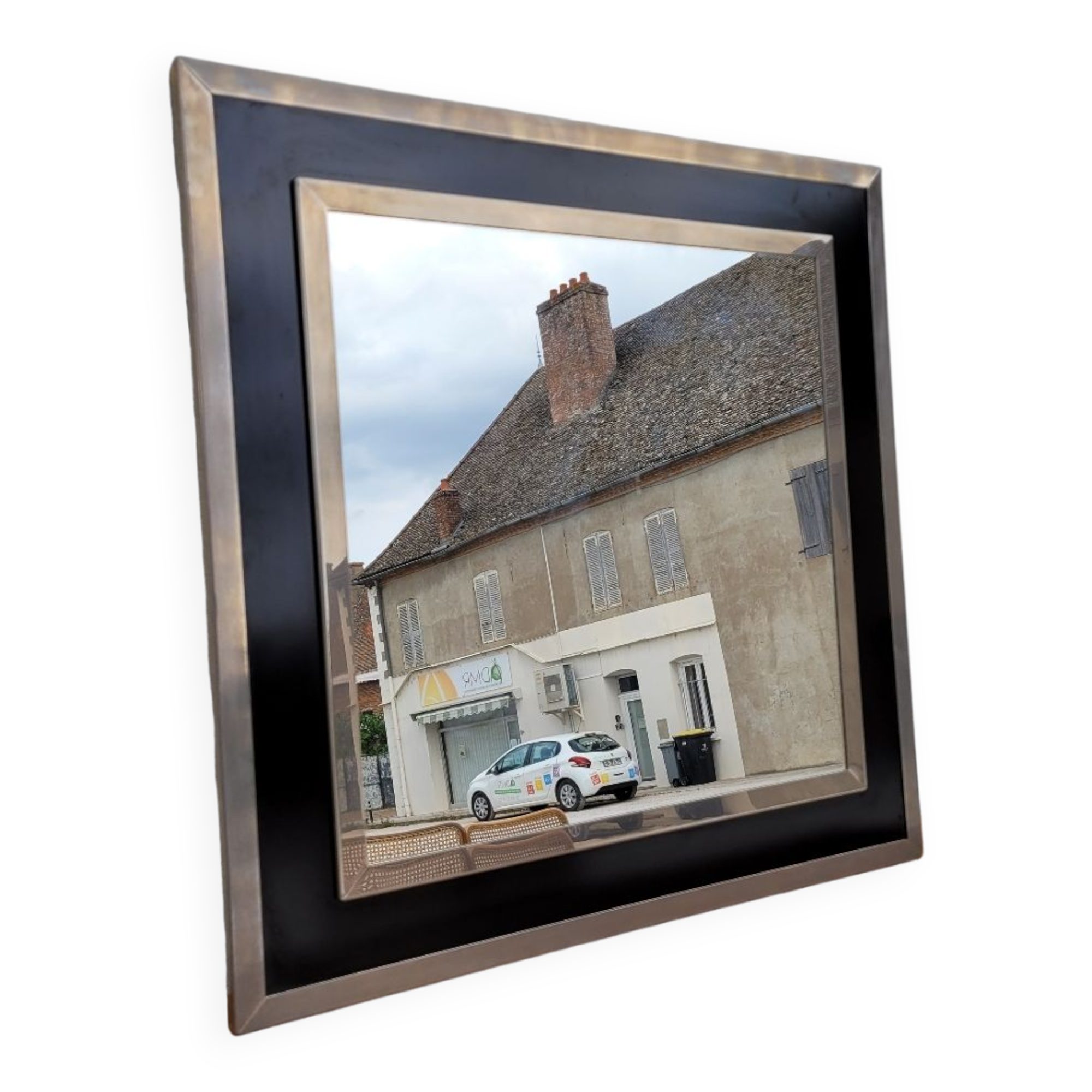 Design mirror in chromed metal vintage quality manufacture Italy, 1970s