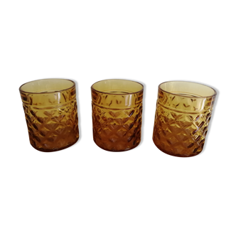 Lot of 3 vintage amber glasses PERNOD SA