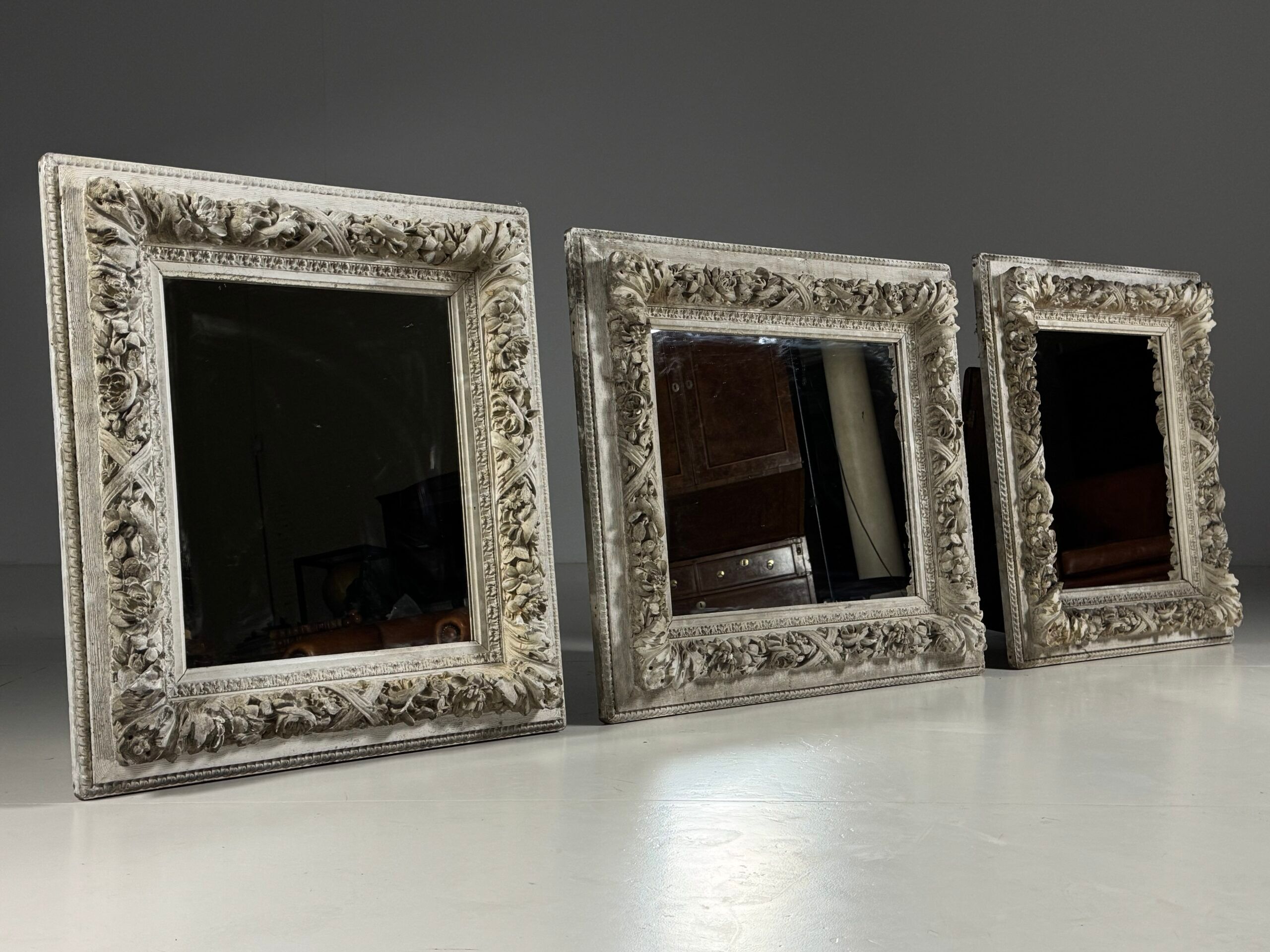 Set of three French mirrors white