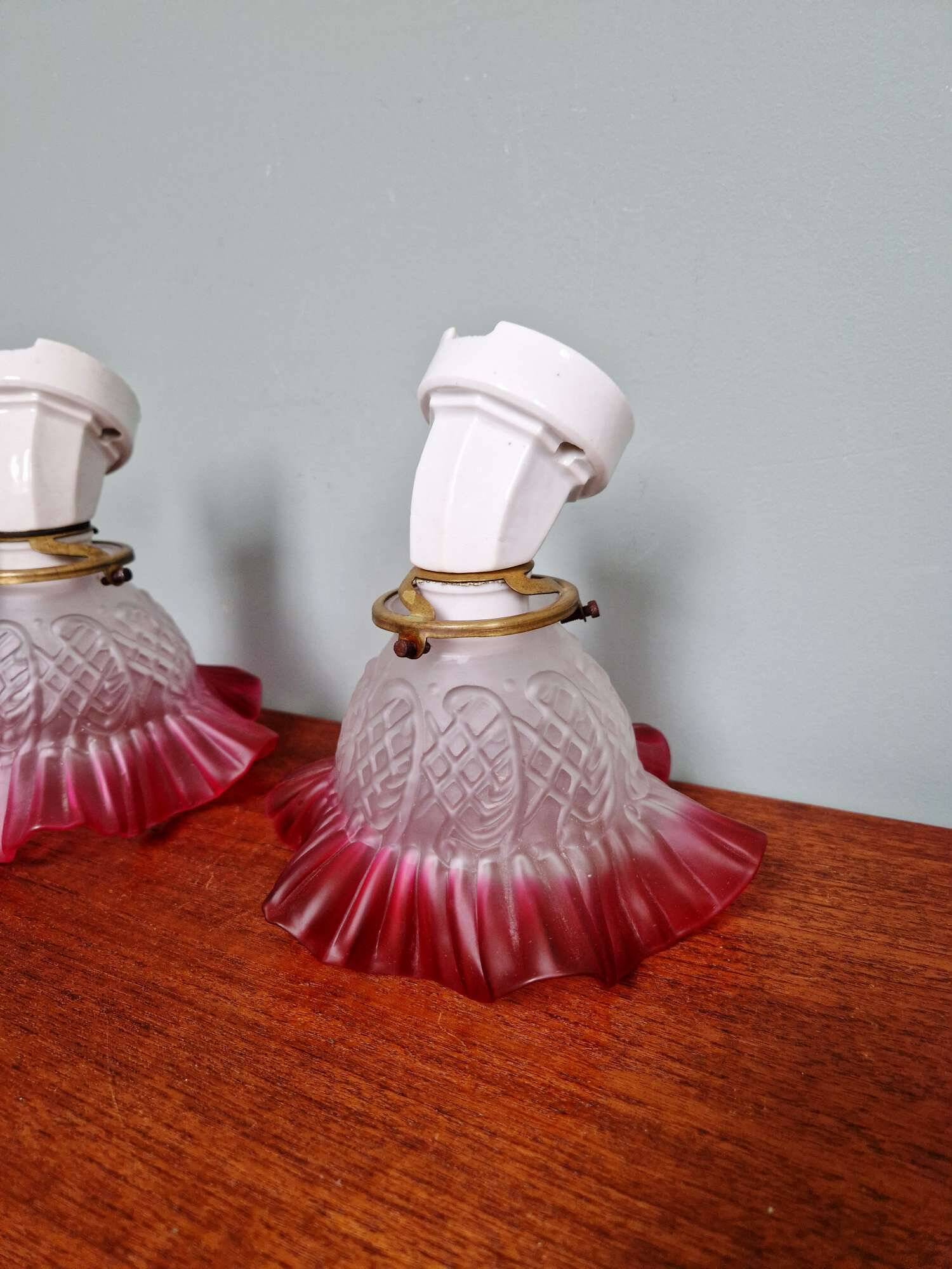 Pair of porcelain and scalloped glass wall sconces, 1920s-30s