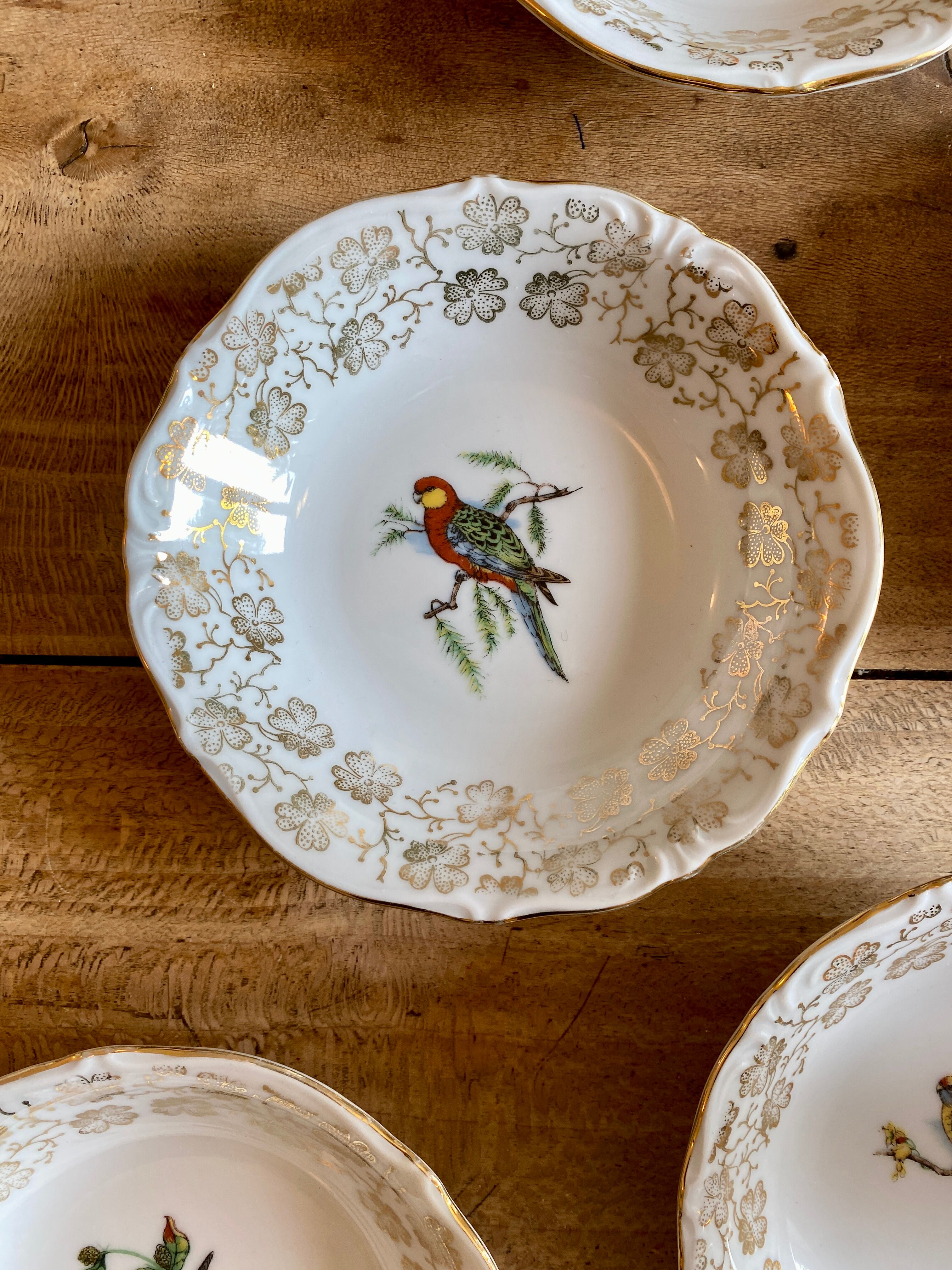 Set of 7 vintage ramekins porcelain bird decorations