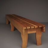 Long Oak wood Slatted Bench. 1970s
