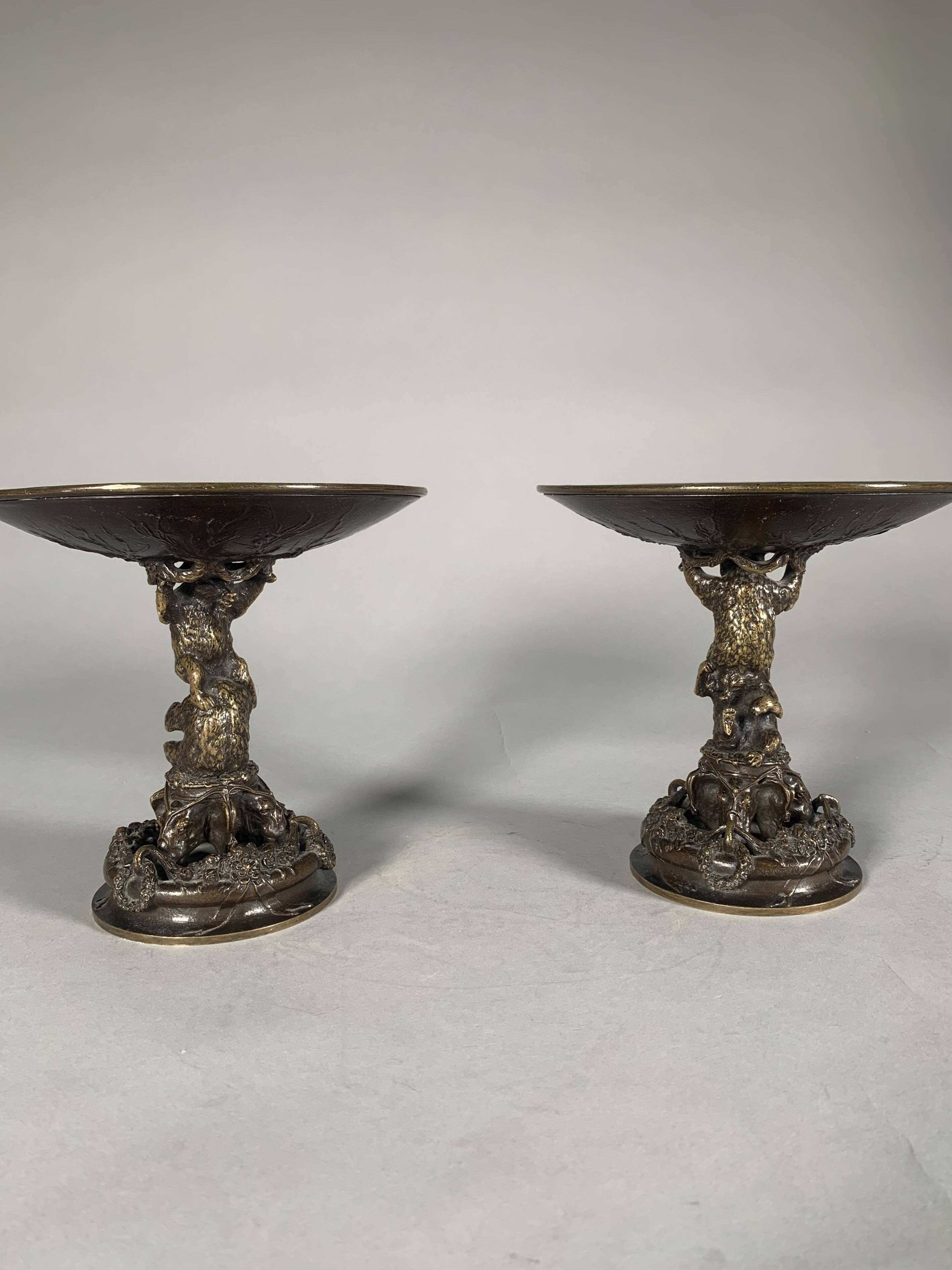 Christophe Fratin (1801-1864) Pair of Bronze Cups with Bears