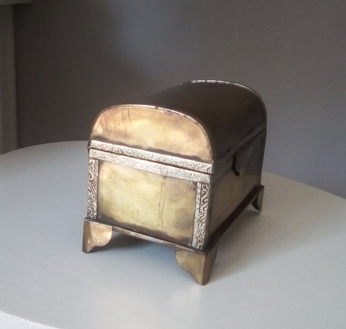 Old jewelry chest in solid brass