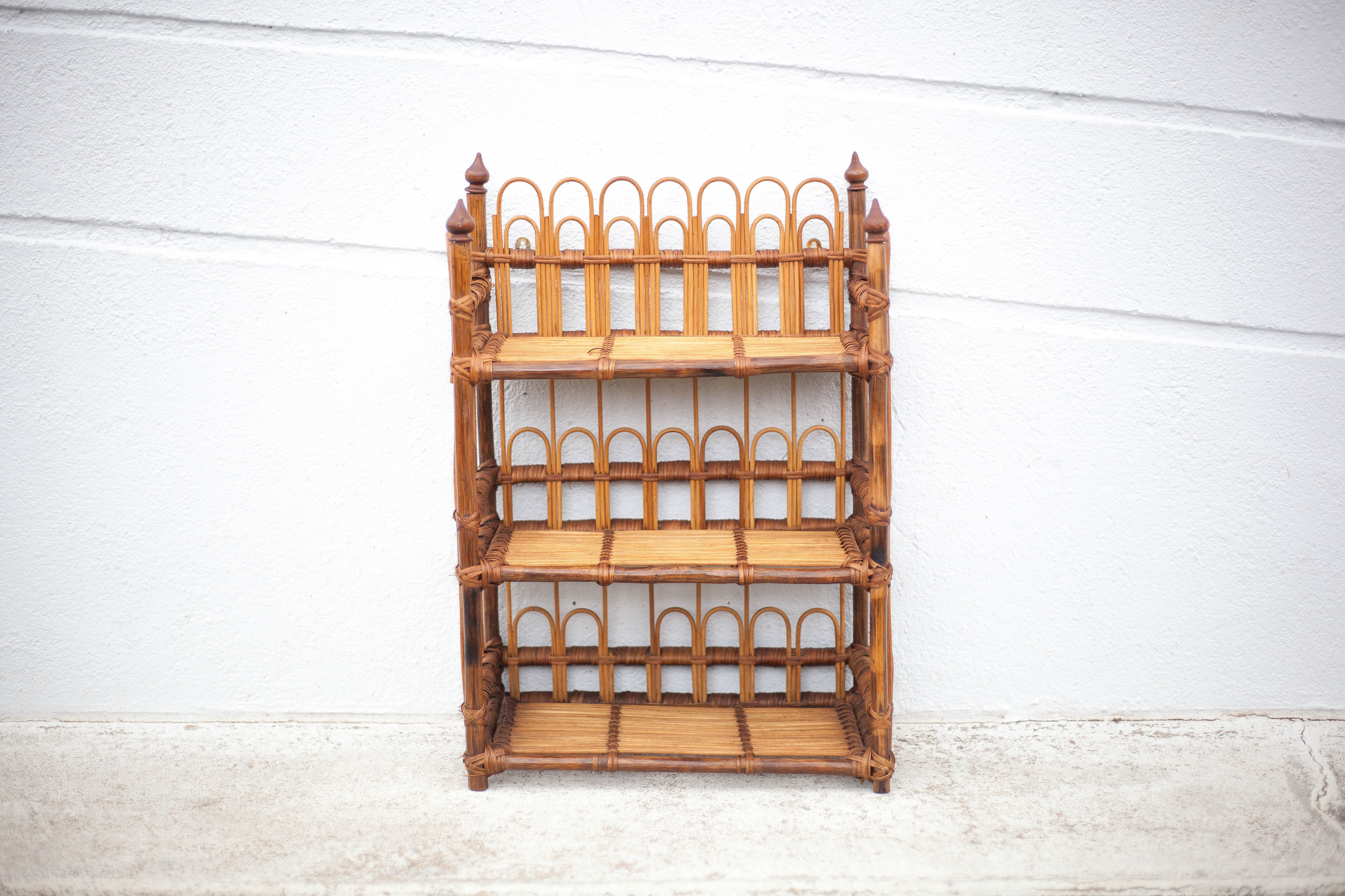 Vintage rattan wall shelf