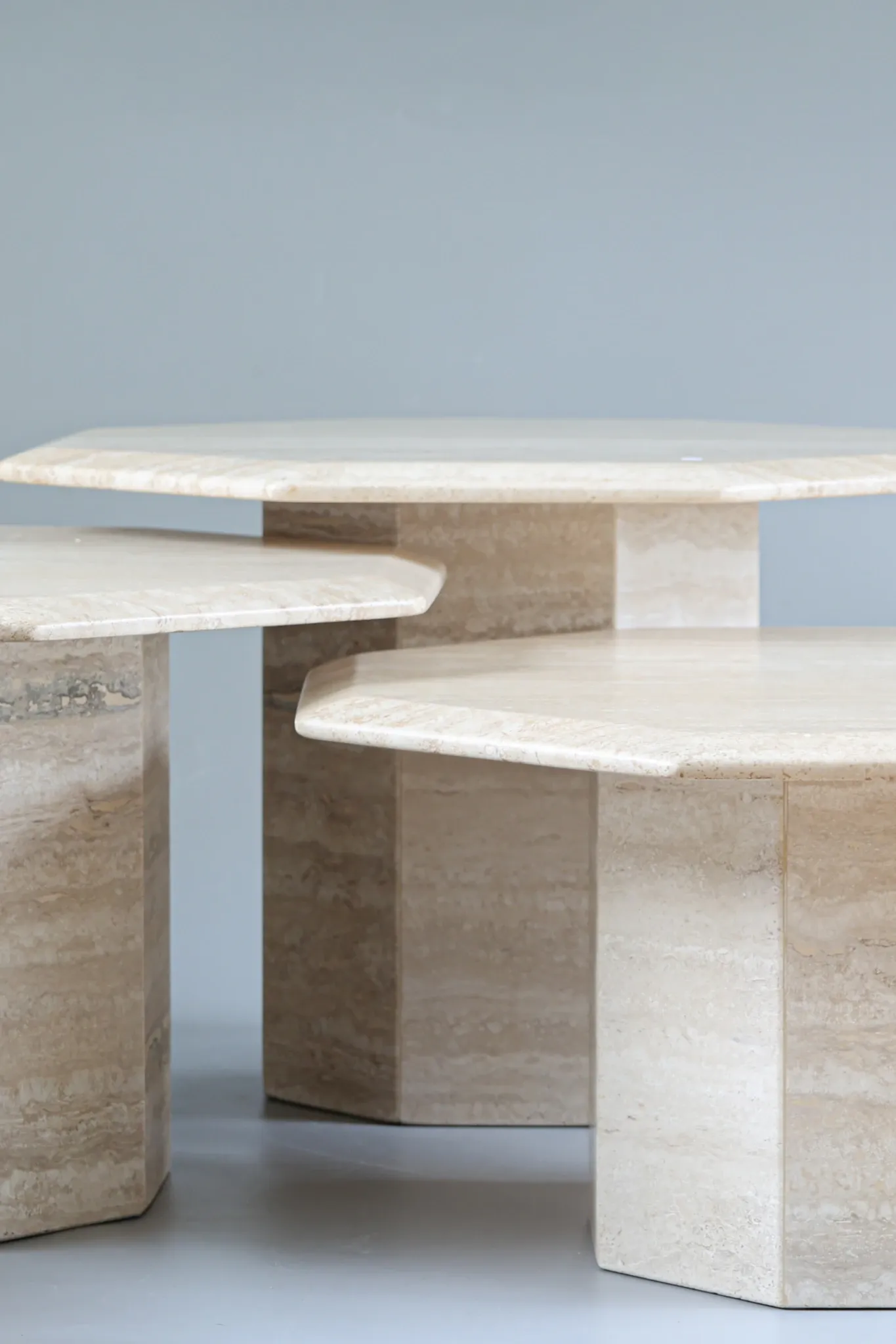 Set of 3 Travertine Octagonal Nesting Tables, 1970s.