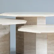 Set of 3 Travertine Octagonal Nesting Tables, 1970s.