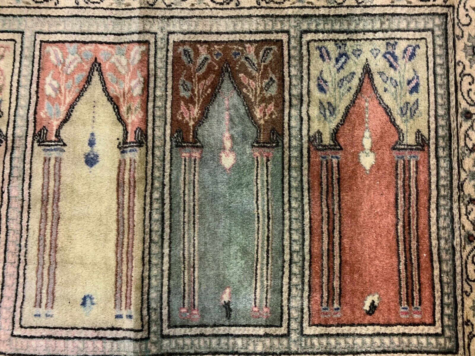 Distressed Turkish Rug 188x101 cm wool Vintage shabby Chic Runner Blue, Beige