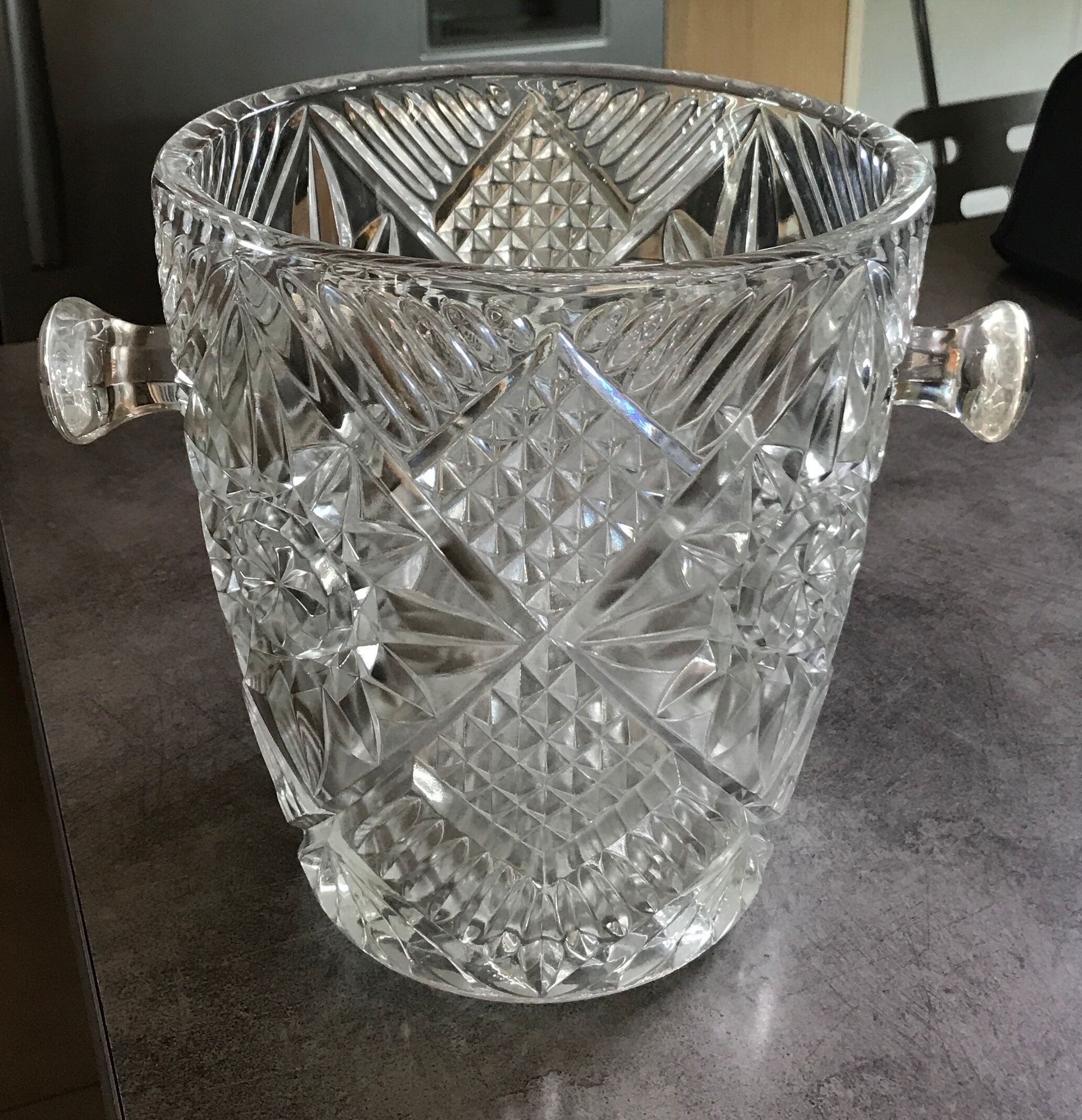 Champagne bucket in glass or crystal called bohemian