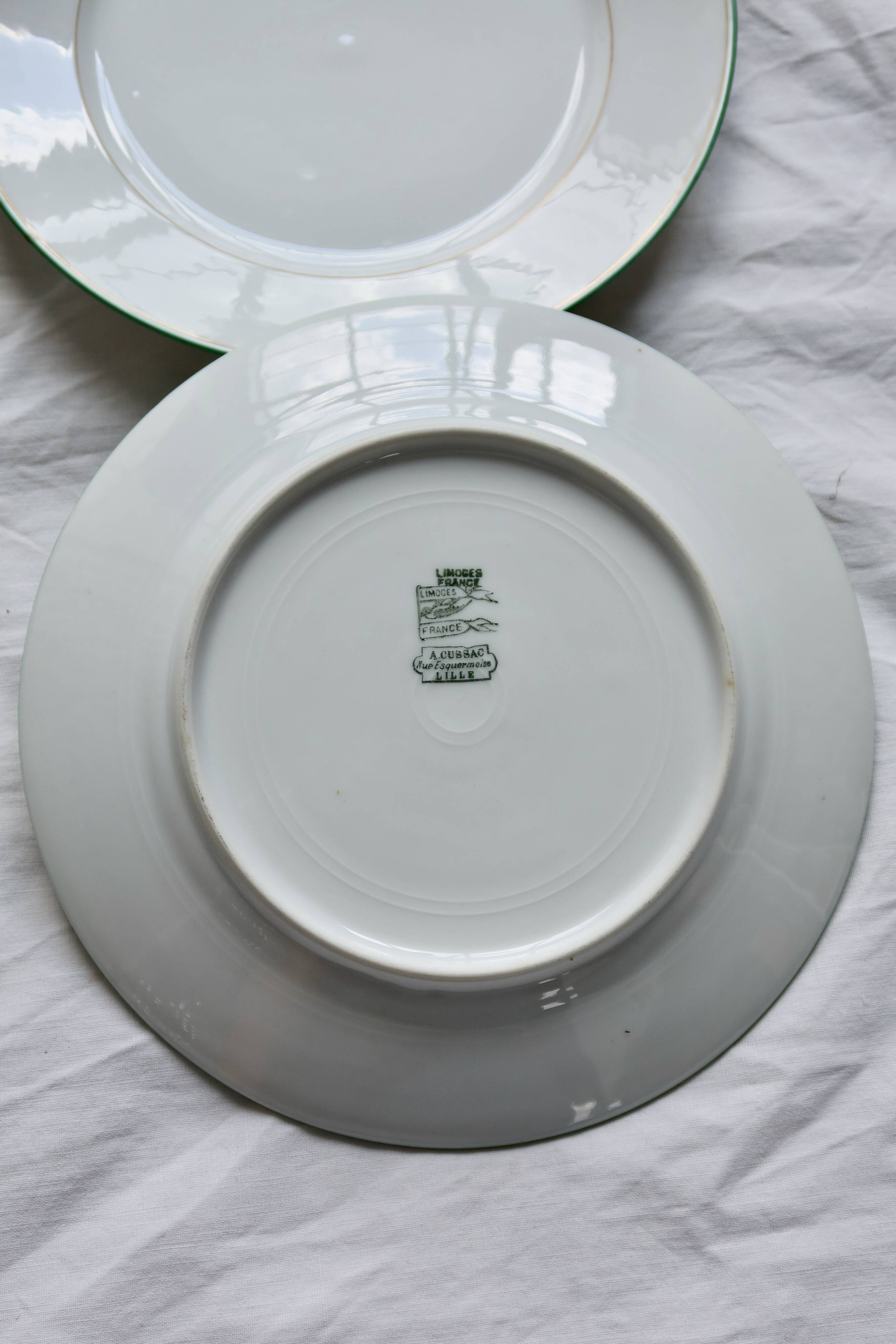 6 monogrammed dessert plates Limoges porcelain
