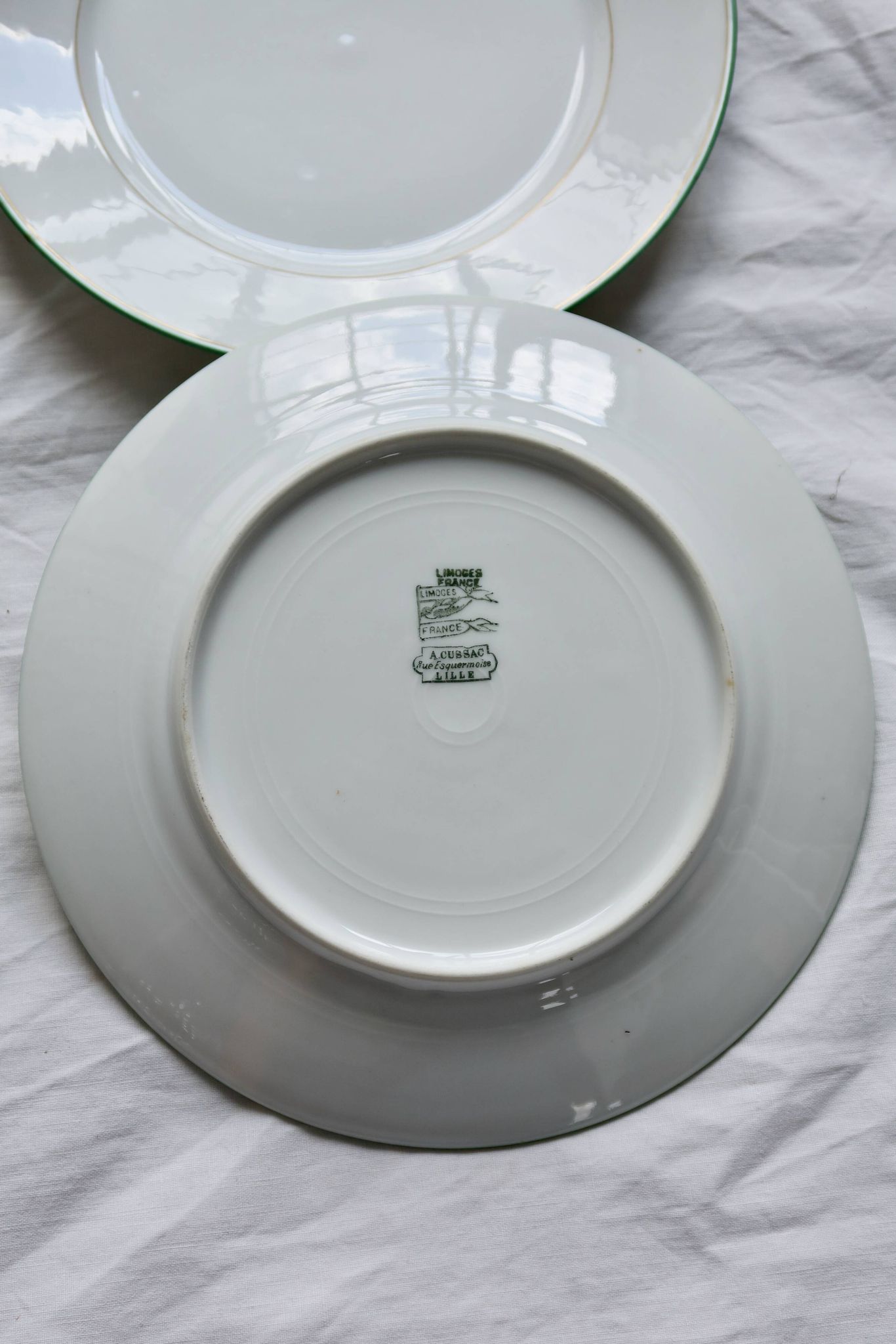6 monogrammed dessert plates Limoges porcelain