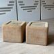 Pair of bedside tables, beige corduroy & glass