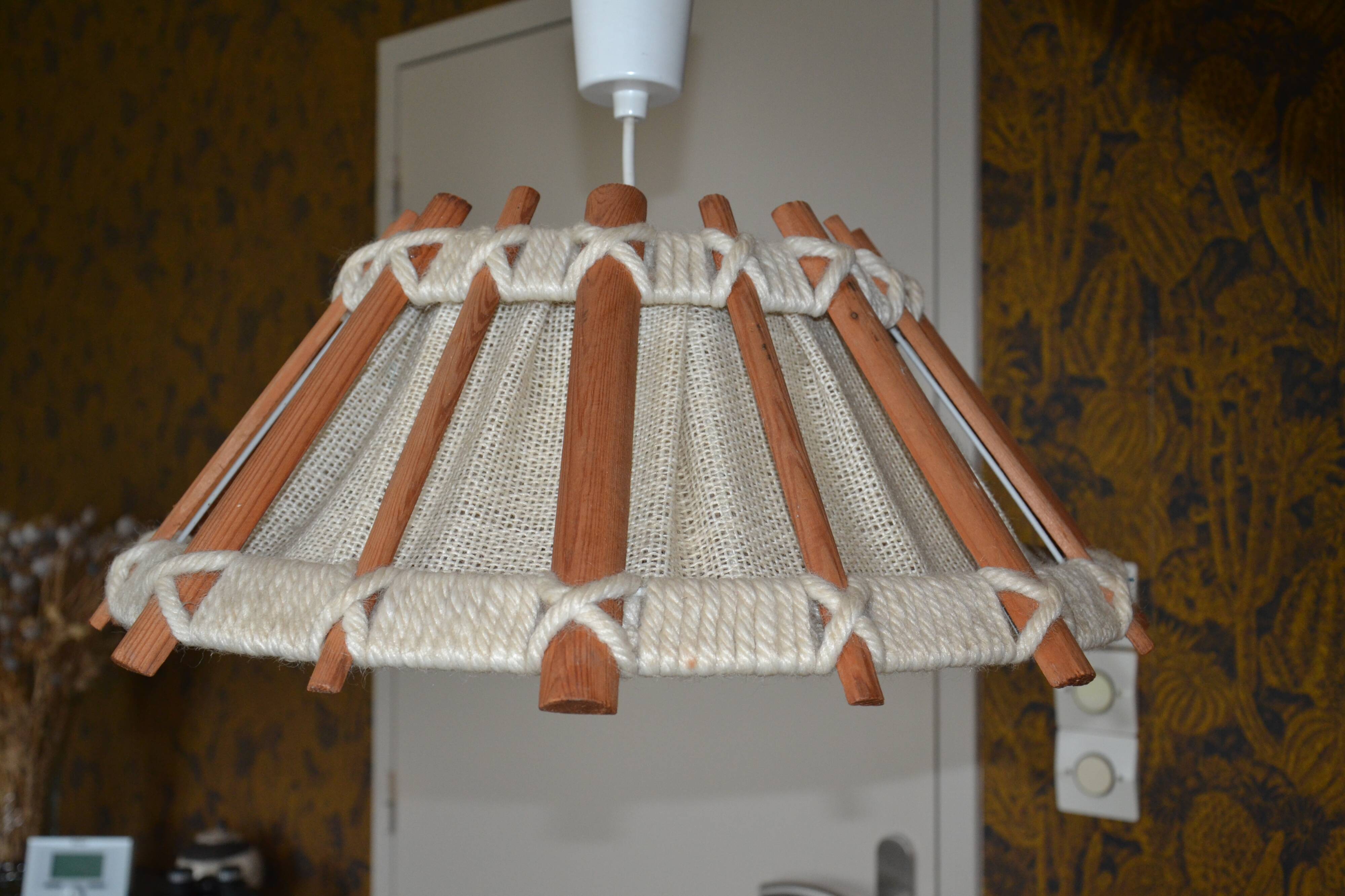 Scandinavian wooden and linen suspension from the GDR, 1970.