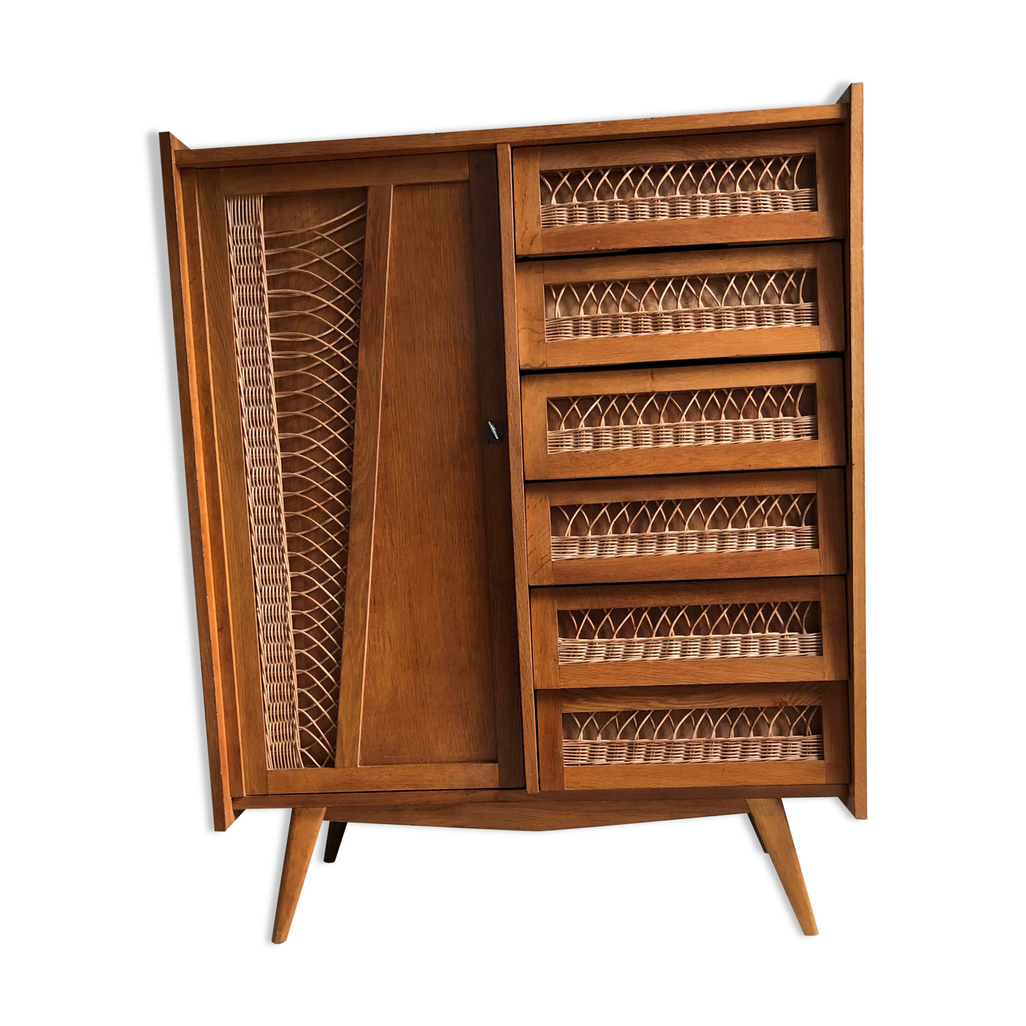 Wood and rattan chest of drawers