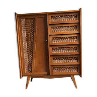 Wood and rattan chest of drawers