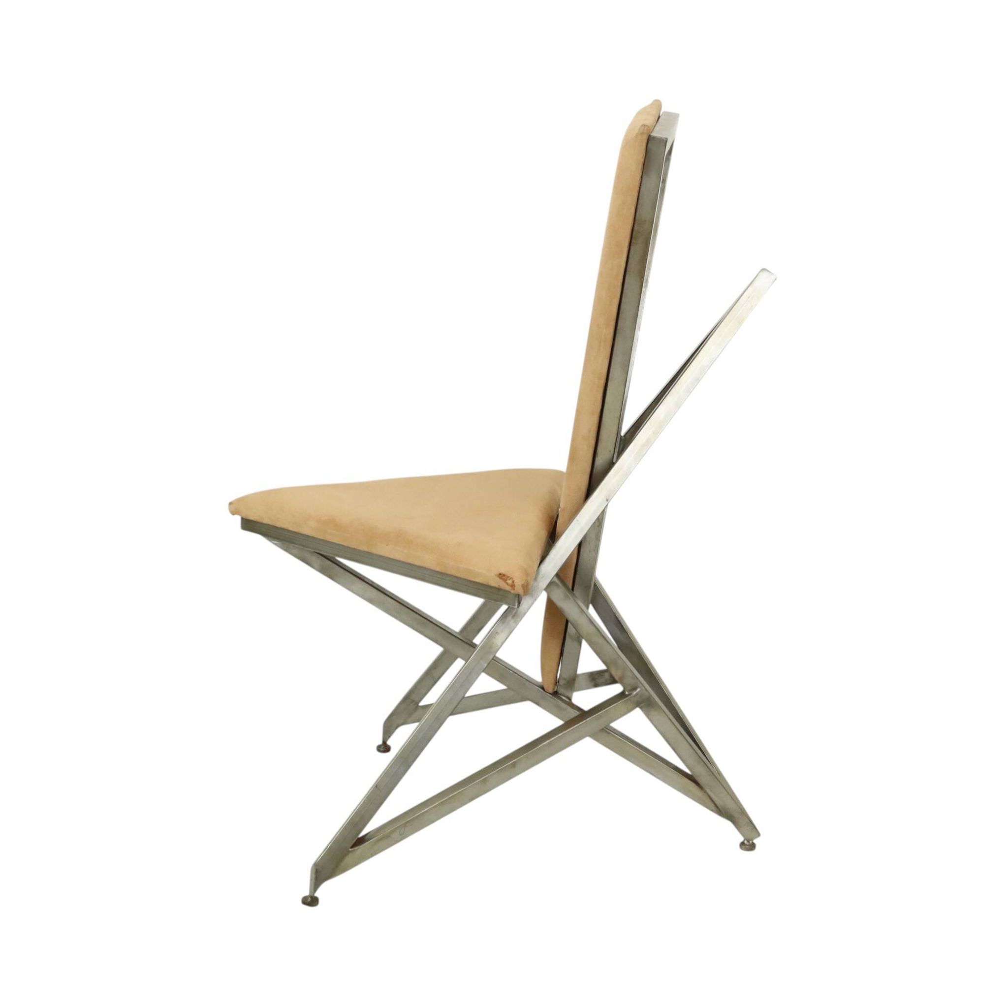Unique Design Chair Art Object Handmade Metal Velvet