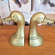 Delightful Pair of Vintage French Heavy Ornamental Brass Duck Bookends  3617