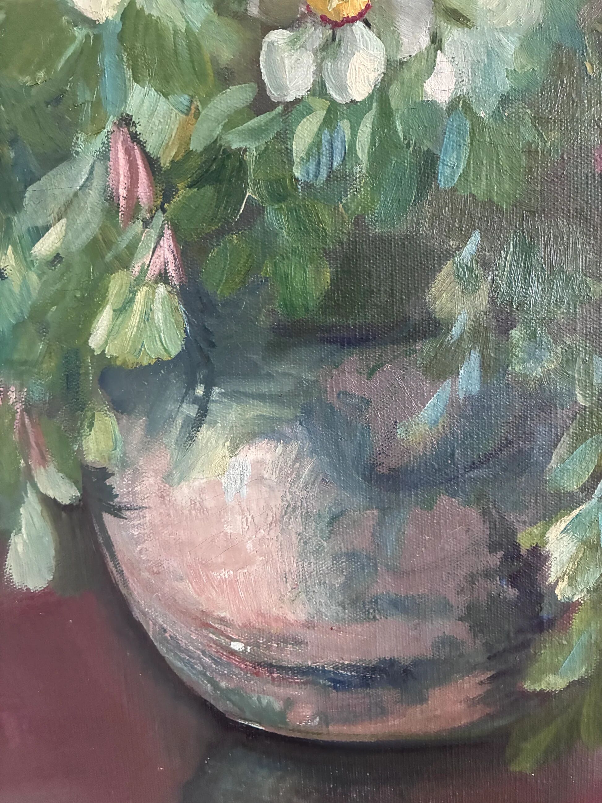 Large vintage original floral still life painting with fruit