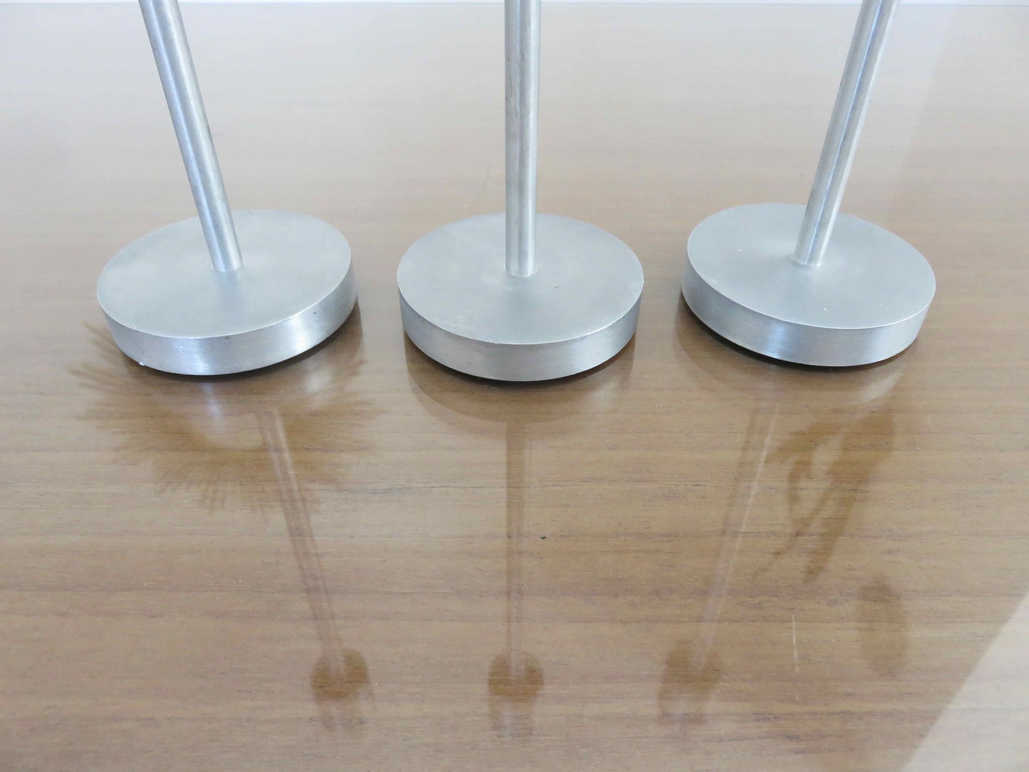 Series of 3 Scandinavian candle holders, minimalist, in 70s aluminum