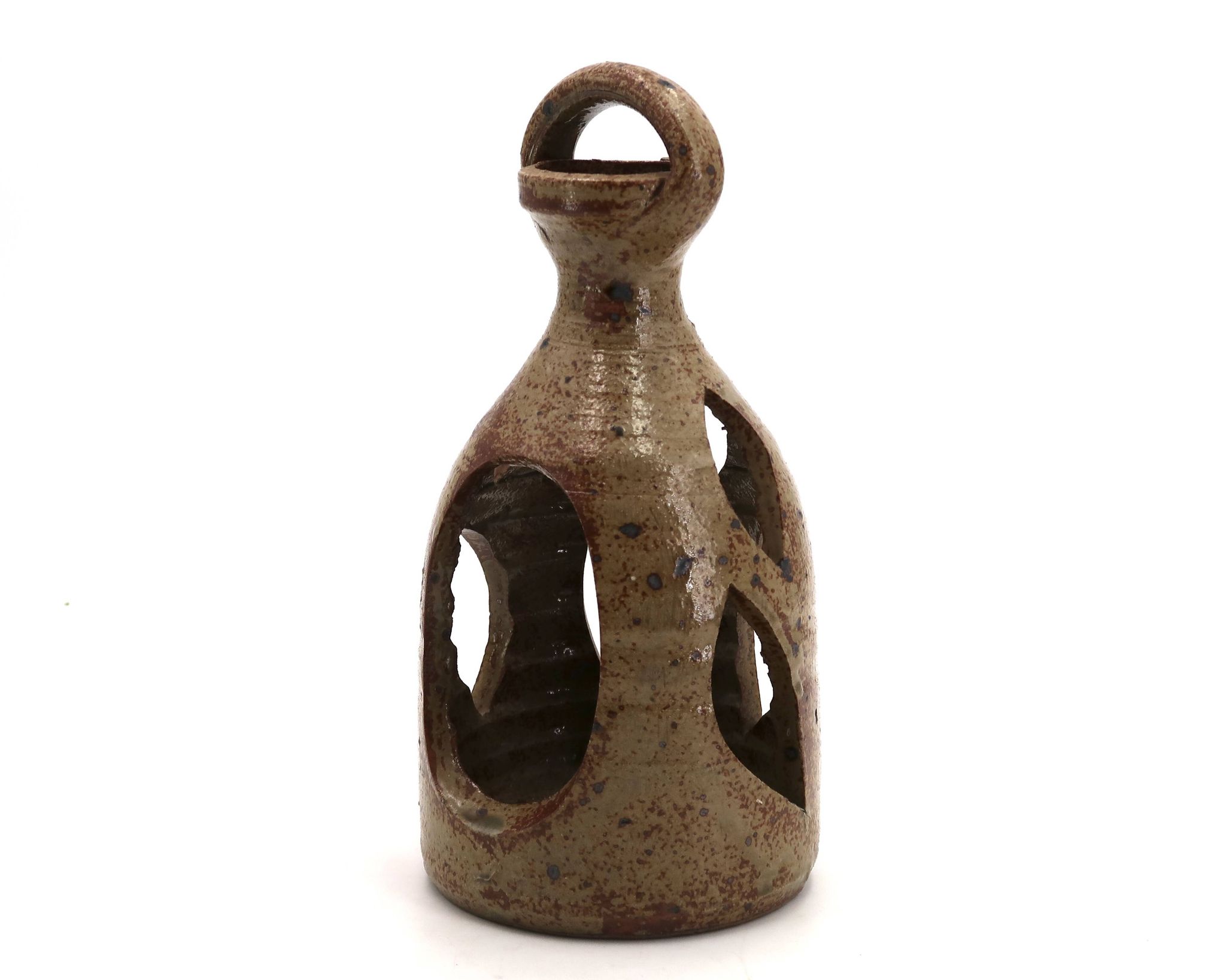 Bougeoir lanterne en céramique grès, années 60