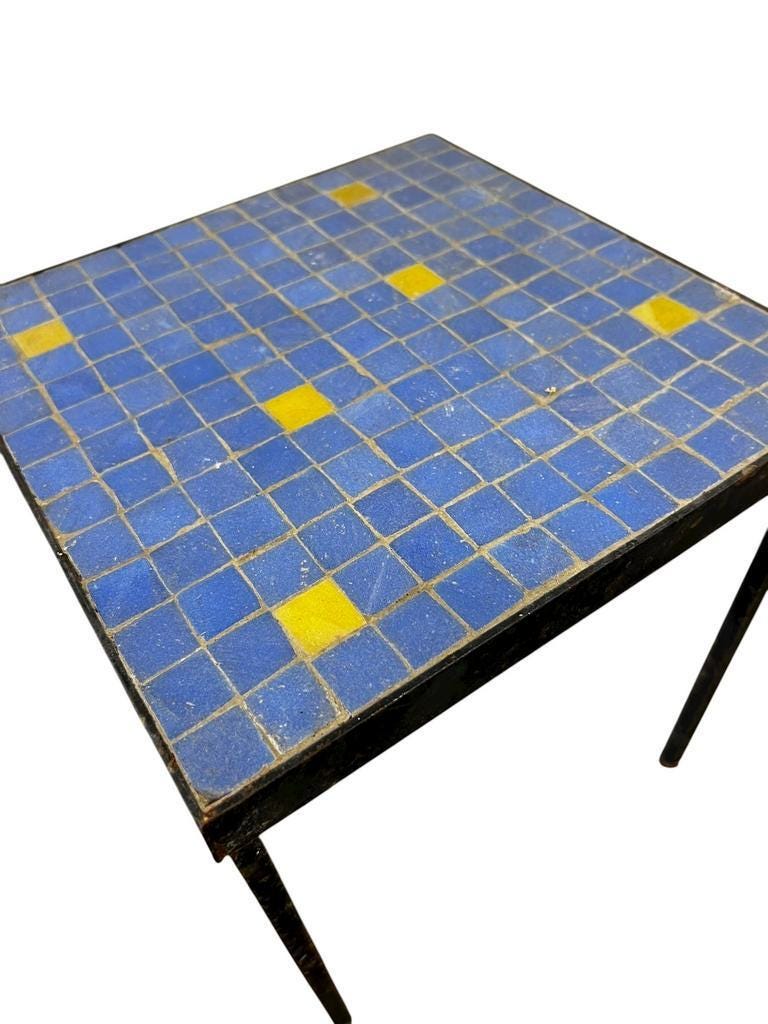 Table d'appoint vintage en mosaïque bleue / table à plantes