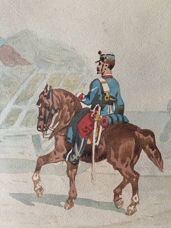 Tableau dessin ''Cavalerie'' Militaria par Théodore Fort (1810-1896)