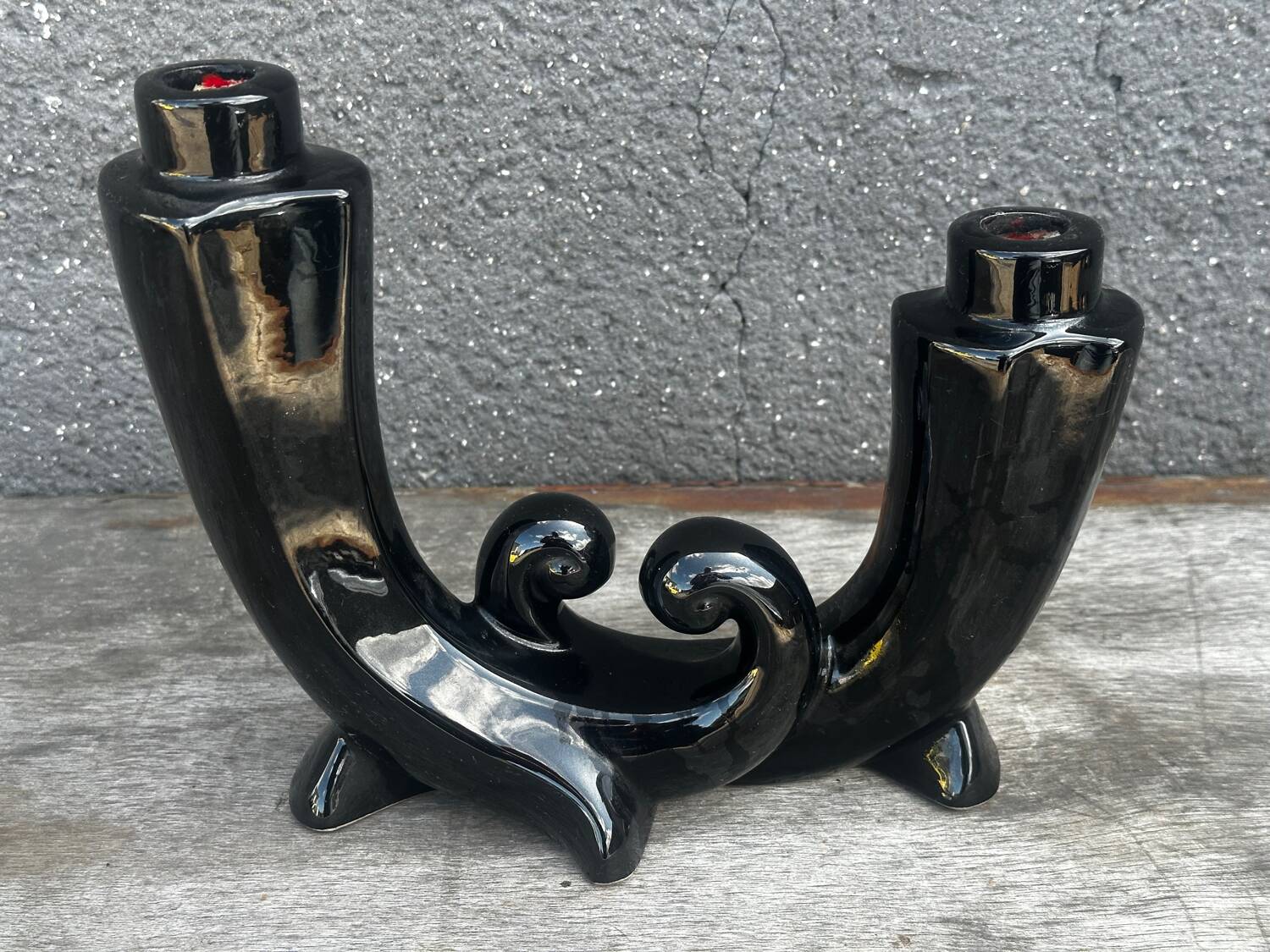 Vallauris Black Ceramic Candle Holder from the 50s