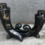 Vallauris Black Ceramic Candle Holder from the 50s